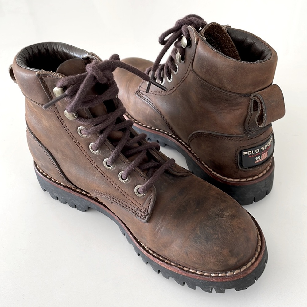 Worn Once! Polo by Ralph Lauren Brown Distressed Leather Hiking Boots